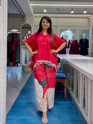 New Designer Kaftan Style Cotton Short Kurti Pant Co Ord Set For Women - Set Of 2