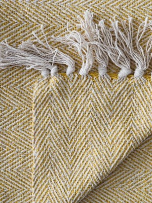 Beige & White Handmade Woven Zig Zag Chevron Pattern Cotton Throw Blanket with Fringes Tassels For Sofa