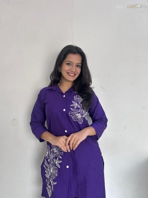 Blue Embroidery Work Cotton Co Ord Set For Women - Set Of 2