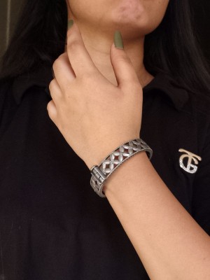 Boho Rustic Silver Oxidised Bracelet Kada Tribal Gypsy Designer Openable Free Size Kangan Bangle for Girls