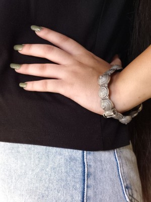 Graceful Oxidised Bangle Designer Brass Bracelet Antique Free Size Gypsy Silver Look alike Cuff Kada