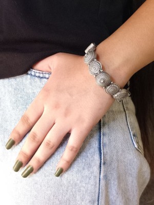 Graceful Oxidised Bangle Designer Brass Bracelet Antique Free Size Gypsy Silver Look alike Cuff Kada