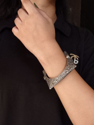 Gypsy Square Shaped Bracelet Indian Silver Oxidised Kada Openable Cuff Free Size Kangan Bohochic Bangle