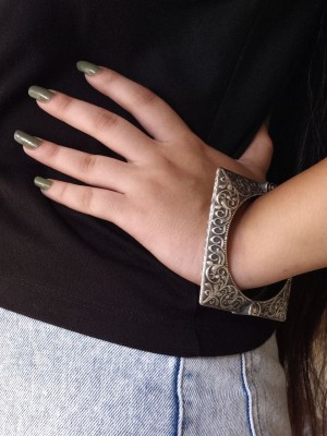 Gypsy Square Shaped Bracelet Indian Silver Oxidised Kada Openable Cuff Free Size Kangan Bohochic Bangle