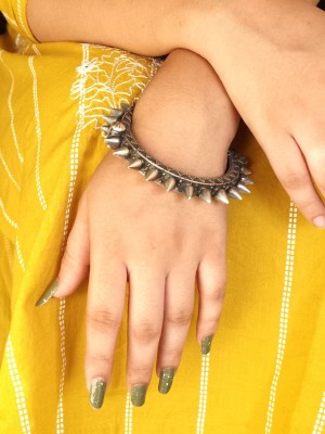 Unique Spikes Designer Traditional Rajasthani Bangdi Bangle Kada Silver Oxidised Adjustable Cuff Bracelet