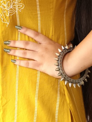 Unique Spikes Designer Traditional Rajasthani Bangdi Bangle Kada Silver Oxidised Adjustable Cuff Bracelet