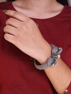 Indian Peacock Traditional Designer Kangan Kada Silver Oxidised Openable Cuff Bracelet Bohemian Bangle