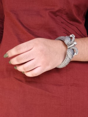 Indian Peacock Traditional Designer Kangan Kada Silver Oxidised Openable Cuff Bracelet Bohemian Bangle