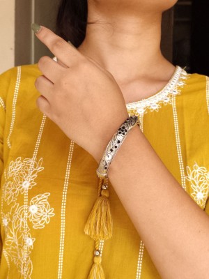 Flower Designer Silver Plated Stone Work Bangle Bracelet Traditional Openable Kada Bangle for Women