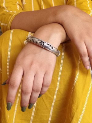 Flower Designer Silver Plated Stone Work Bangle Bracelet Traditional Openable Kada Bangle for Women