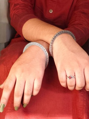 Bohemian Style Oxidized Silver Plated Bangle Pair Women Bracelet Kada Kangan Perfect Jewelry Gift for Her