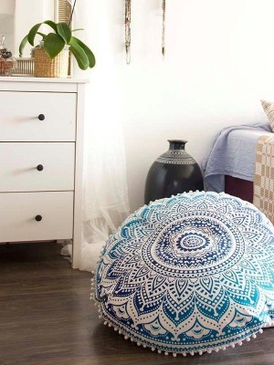 Bohochic Mandala Round Cushion Cover Small Floor Pillow Cover, Dog Cat Bed - 24" Inch