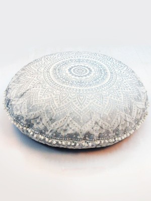 Silver & White Mandala Round Cushion Cover Small Floor Pillow Cover Pet Bedding - 18" Inch