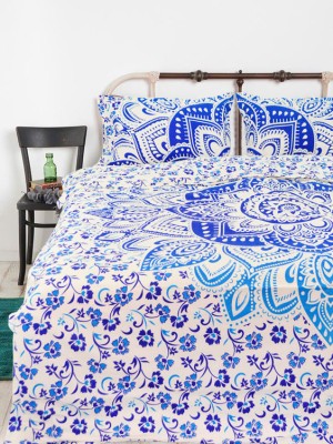 Blue & White Bohemian Mandala Circle Bedding Duvet Cover Set of 2 Pillow Covers