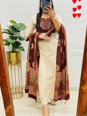 Mishti White Embroidered Designer Readymade Indian Straight Salwar Kameez Suit Kurti Pant Set for Women - Set of 3