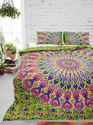 Green Multi Boho Medallion Mandala Duvet Cover with Set of 2 Pillow Covers