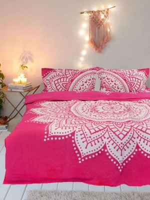 Pink & White Mandala Cotton Queen Size Duvet Cover for Girls with Set of 2 Pillow Covers