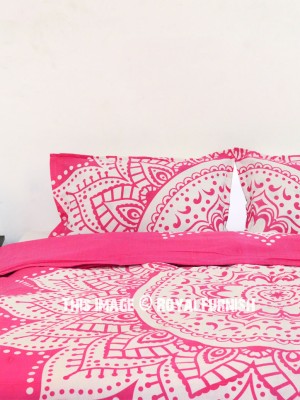 Pink & White Mandala Cotton Queen Size Duvet Cover for Girls with Set of 2 Pillow Covers