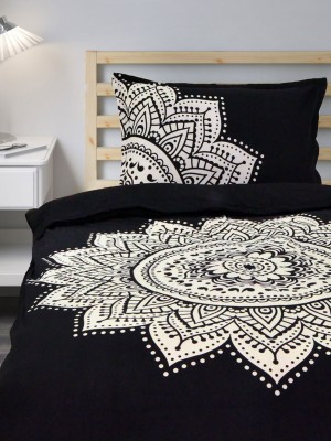 Black Multi Medallion Mandala Twin Size Duvet Cover Set with One Pillow Sham