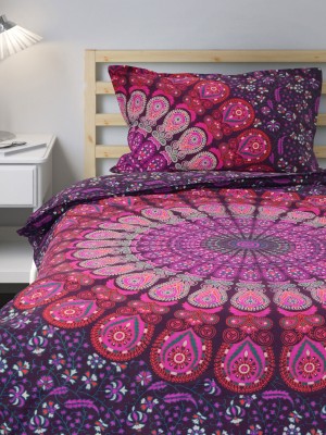 Bohemian Peafowl Mandala Twin Size Indian Duvet Cover Set with One Pillow Sham