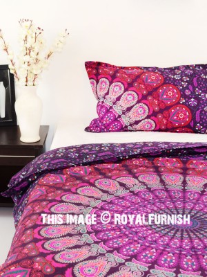 Bohemian Peafowl Mandala Twin Size Indian Duvet Cover Set with One Pillow Sham