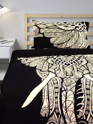 Black & White Asian Elephant Twin Size Duvet Cover Set with One Pillow Sham