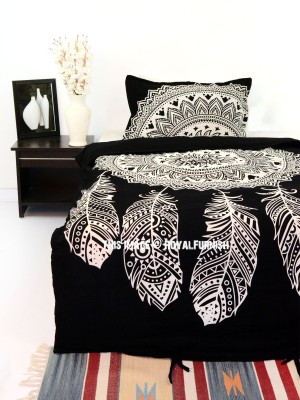 Black & White Dream Catcher Twin Size Duvet Cover Set with One Pillow Sham