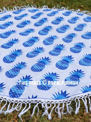 Hippie Pineapple Printed Fringed Roundie Beach Throw, Round Table Cloth