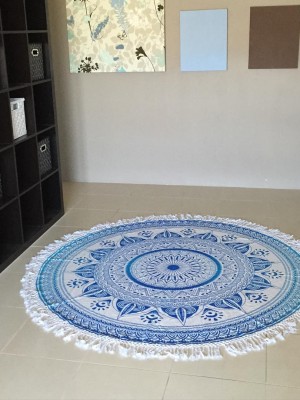 Boho Flower Ombre Mandala Roundie Beach Throw, Fringed Round Table Cloth - 70" Inch