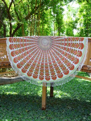 Boho Peacock Feathers Mandala Roundie Beach Throw, Fringed Round Table Cloth