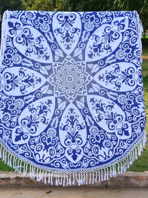 Flower Ombre Mandala Roundie Beach Throw, Bohemian Fringed Round Table Cloth