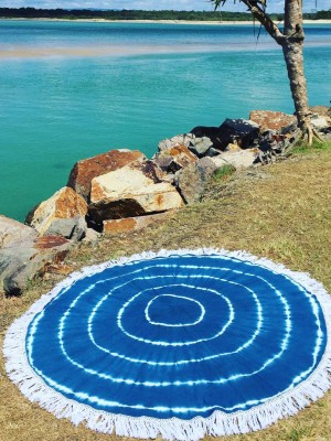 Hippie Shibori Tie Dye Mandala Circle Roundie Beach Blanket Throw, Fringed Round Table Cloth