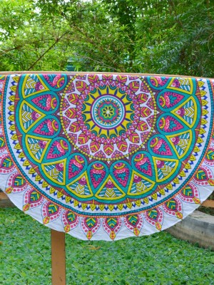 Multi Colorful Hippie Mandala Roundie Beach Throw, Boho Round Table Cloth