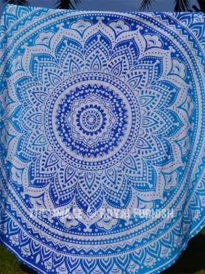 Classic Ombre Hippie Mandala Roundie Beach Throw, Boho Round Table Cloth