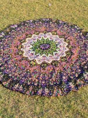 Multicolor Star Mandala Roundie Beach Throw, Bohemian Round Table Cloth