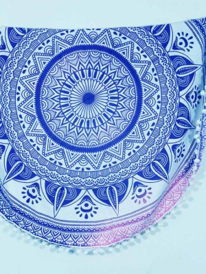 Bohemian Medallion Mandala Roundie Beach Throw, Pom Pom Round Table Cloth