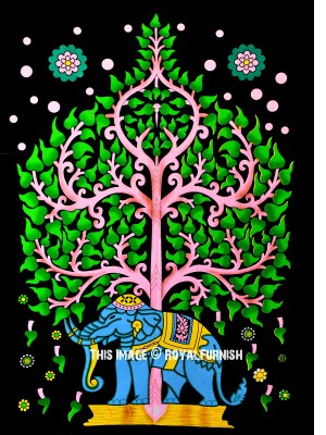Multi Colorful Asian Elephant Under Tree Wall Hanging Fabric Cloth Wall Poster Tapestry