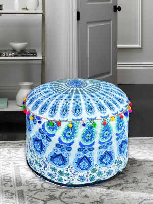 Boho Chic Peacock Mandala Pouf Cover Round Indian Seating Ottoman Cover 22"
