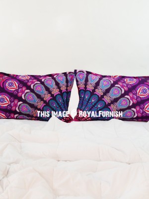 Hippie Peacock Mandala Decorative Cotton Pillow Sham Boho Bed Pillow Cover Set of 2