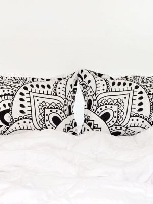 Bohemian Lotus Flower Mandala Decorative Cotton Pillow Sham Set of 2