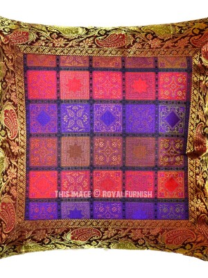 16" Traditional Indian Silk Brocade Decorative Square Cushion Cover Throw Pillow Case