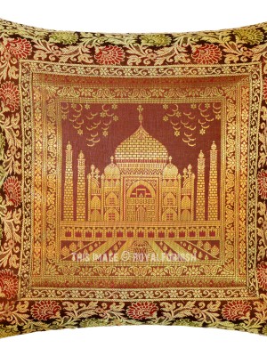 Indian Taj Mahal Silk Brocade Designer Accent Square Throw Pillow Case 16"
