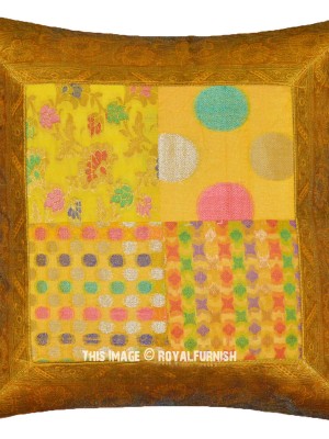 16" Indian Traditional Silk Brocade Decorative Square Cushion Cover Throw Pillow Case