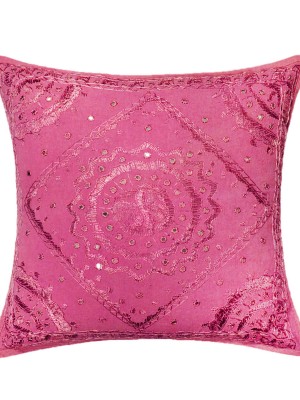 18" Unique Gujarati Handmade Mirror Work Star Embroidered Square Decorative Throw Pillow Cover