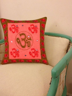 16" Multi Hindu Auspicious Om AUM Symbol Decorative Square Throw Pillow Cover