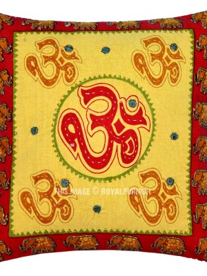 16" Multi Hindu Auspicious Om AUM Symbol Decorative Square Throw Pillow Cover