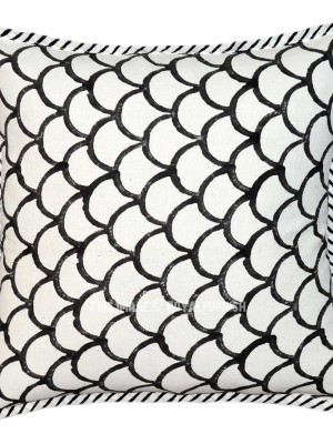 16" White Multi Hand Block Printed Throw Pillow Cover Cotton Decorative Cushion Cover