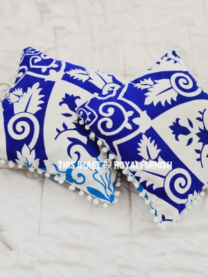 Bohemian Ombre Mandala Decorative Cotton Pom Pom Square Throw Pillow Case Set of 2