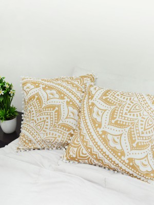 Classic Ombre Mandala Decorative Cotton Pom Pom Square Throw Pillow Case Set of 2