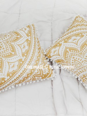 Classic Ombre Mandala Decorative Cotton Pom Pom Square Throw Pillow Case Set of 2